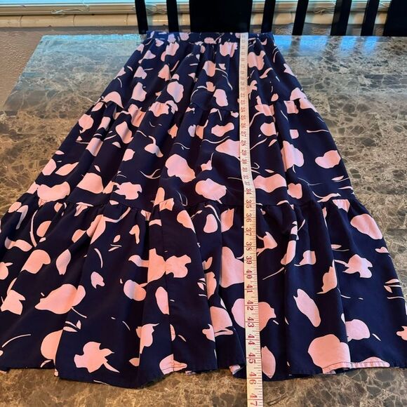 Anrabess Maxi Dress Size M Tiered Smocked Navy Blue and Lavender One Shoulder​ - Picture 4 of 8